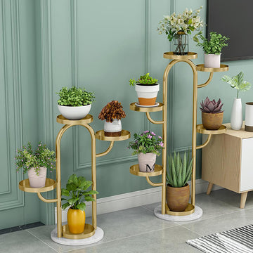 25"/37" Modern Tree-Shaped 4/6-Tiered Plant Stand in Gold Set of 2